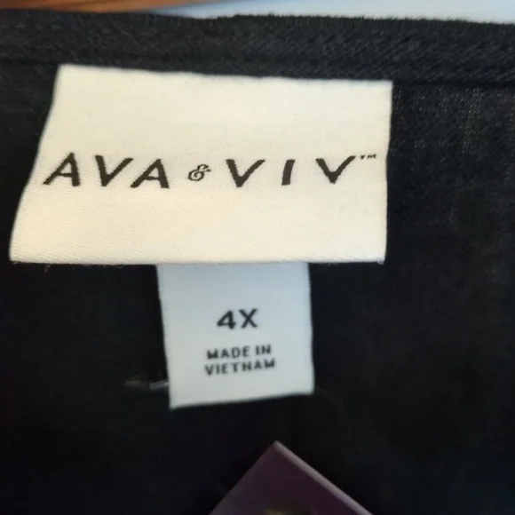 NEW Womens 4X Linen Blend Black Tie Front Summer Top Ava & Viv Short Sleeve 🌞 - Picture 4 of 10